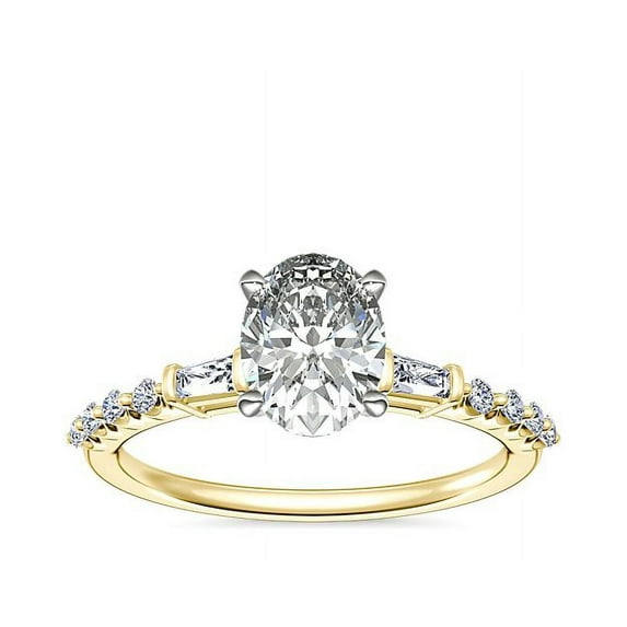 0.80 Carat Excellent Oval Cut Natural Diamond Solitaire with Accents Beautiful Ring for Anniversary Solid 18K Yellow Gold Size 4.5