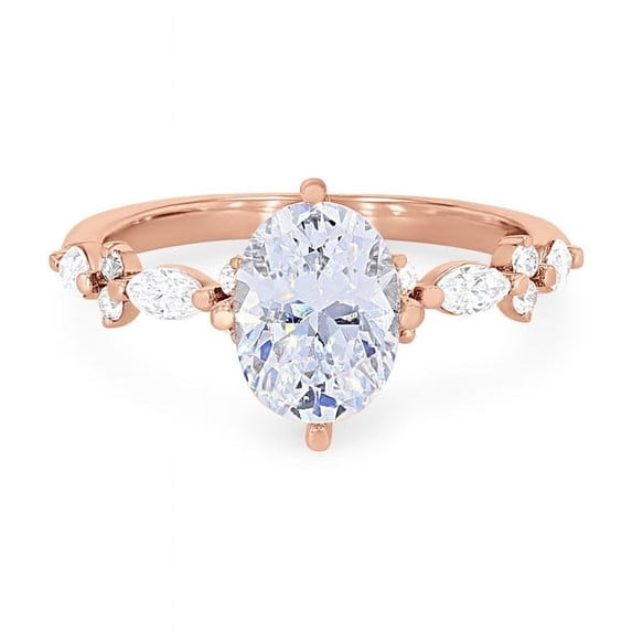 0.80 Carat Excellent Oval Cut Real Diamond New Design Solitaire with Accents Ring for Wedding and Engagement Solid 14K Rose Gold Size 11
