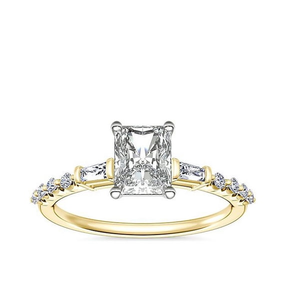 0.80 Carat Excellent Radiant Cut Natural Diamond Beautiful Solitaire with Accents Bridal Ring for Bride Solid 14K Yellow Gold Size 5
