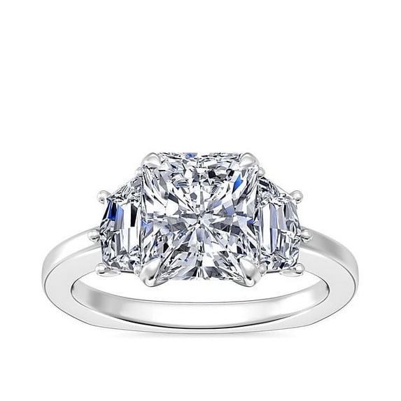 0.80 Carat Excellent Radiant Cut Natural Diamond Unique Three Stone Ring for Engagement Solid 14K White Gold Size 8.5