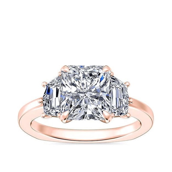 0.80 Carat Excellent Radiant Cut Real Diamond New Design Three Stone Ring for Wedding Solid 18K Rose Gold Size 11