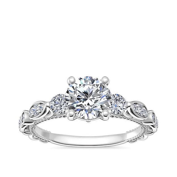 0.80 Carat Excellent Round Cut Natural Diamond Beautiful Solitaire with Accents Bridal Ring for Bride Solid 18K White Gold Size 5