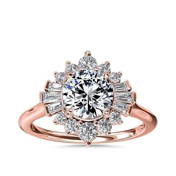 0.80 Carat Excellent Round Cut Natural Diamond Unique Halo Ring for Engagement Solid 14K Rose Gold Size 8.5