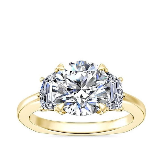 0.80 Carat Excellent Round Cut Real Diamond New Design Three Stone Ring for Wedding and Engagement Solid 14K Yellow Gold Size 11