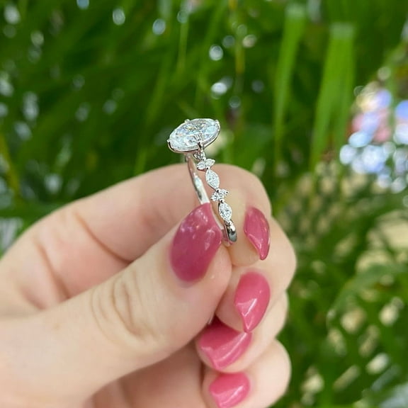 0.80 Carat Oval Cut Genuine Diamond Very Beautiful Solitaire with Accents Ring for Engagement and Wedding Solid 14K White Gold Size 7