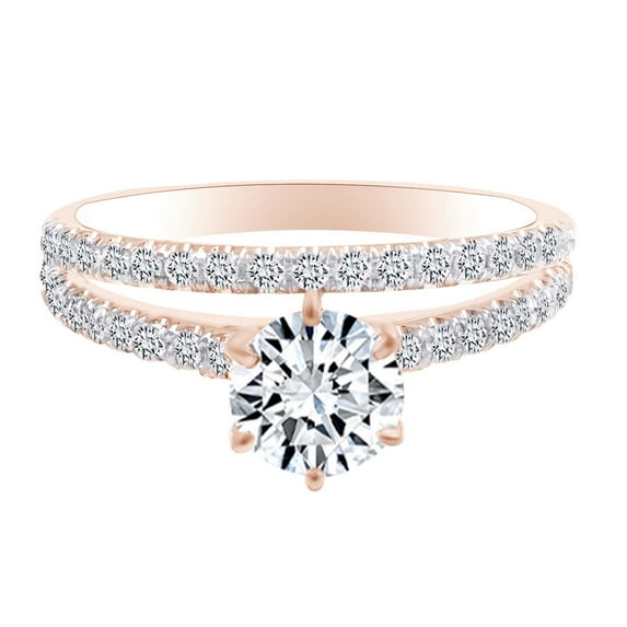 AFFY 0.80 Carat Round Shape White Natural Diamond Semi Mount Wedding Engagement Band Ring 18K Solid Rose Gold Ring Size-10