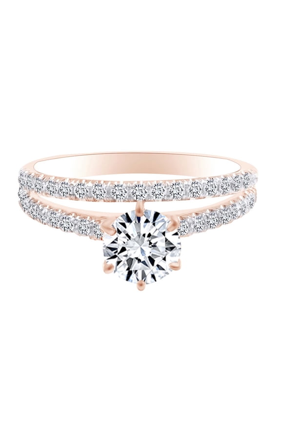 0.80 Carat Round Shape White Natural Diamond Semi Mount Wedding Engagement Band Ring 18K Solid Rose Gold Ring Size-7