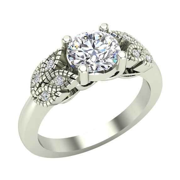 0.80 Carat Vintage Paisley Engagement Ring 18K White Gold (G,SI)