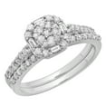 thumbnail image 1 of 0.80 Carat (ctw) 10K White Gold Round & Baguette Cut Diamond Ladies Cluster Bridal Engagement Ring With Matching Band Se, 1 of 7