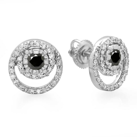 0.80 Carat (ctw) 10K White Gold Round Cut Black & White Diamond Ladies Cluster Swirl Stud Earrings 3/4 CT
