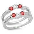 thumbnail image 1 of 0.80 Carat (ctw) 10K White Gold Round Cut Ruby & White Diamond Ladies Anniversary Wedding Band 3 Stone Enhancer Guard Do, 1 of 1