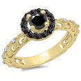 thumbnail image 1 of 0.80 Carat (ctw) 10K Yellow Gold Round Cut Black & White Diamond Ladies Bridal Vintage Halo Style Engagement Ring 3/4 CT, 1 of 1
