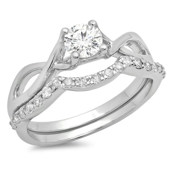 0.80 Carat (ctw) 10k White Gold Round White Diamond Ladies Bridal Split Shank Swirl Engagement Ring Matching Band Set 3/