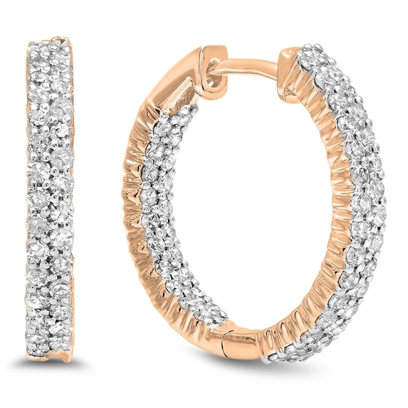 0.80 Carat (ctw) 14K Rose Gold Round White Diamond Fine In And Out Huggies Hoop Earrings 3/4 CT