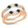 thumbnail image 1 of 0.80 Carat (ctw) 18K Rose Gold Round Cut Blue & White Diamond Ladies Anniversary Wedding Band 3 Stone Enhancer Guard Dou, 1 of 1
