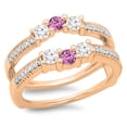 thumbnail image 1 of 0.80 Carat (ctw) 18K Rose Gold Round Cut Pink Sapphire & White Diamond Ladies Anniversary Wedding Band 3 Stone Enhancer, 1 of 1
