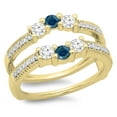 thumbnail image 1 of 0.80 Carat (ctw) 18K Yellow Gold Round Cut Blue & White Diamond Ladies Anniversary Wedding Band 3 Stone Enhancer Guard D, 1 of 1