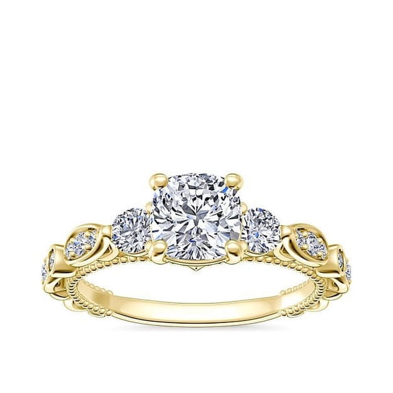 0.80 Ct Brilliant Cushion Cut Genuine Diamond Sparkle Solitaire with Accents Engagement Ring for Women Solid 14K Yellow Gold Size 6.5