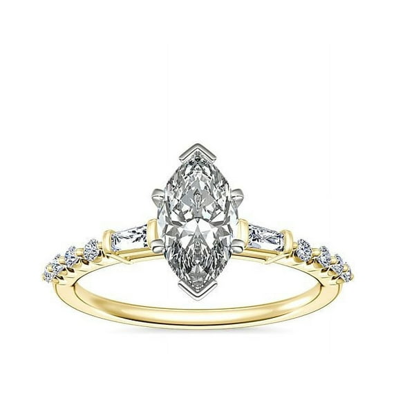 0.80 Ct Brilliant Marquise Cut Natural Diamond Elegant Solitaire with Accents Wedding Ring for her Solid 14K Yellow Gold Size 6
