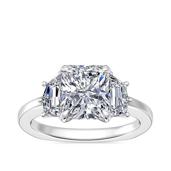0.80 Ct Brilliant Radiant Cut Genuine Diamond Sparkle Three Stone Engagement Ring for Women Solid 950 Platinum Size 6.5
