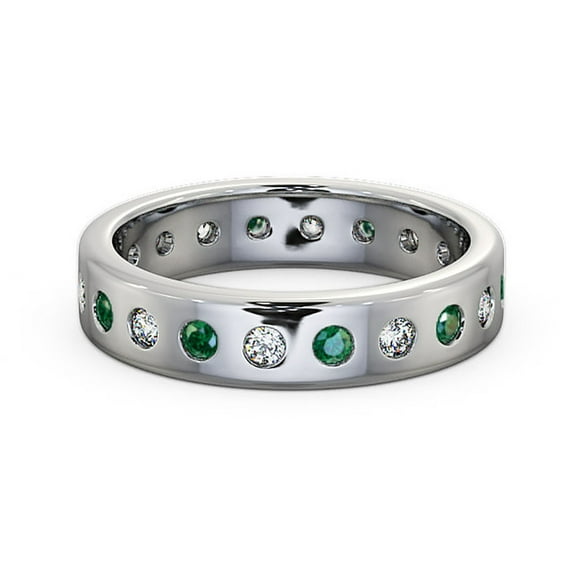 0.80 Ct Brilliant Round Cut Sparkle Real Diamond Emerald Gemstone Eternity Band for Wedding 14K White Gold Size 9