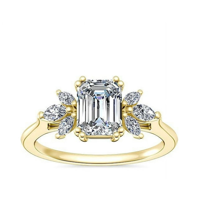 0.80 Ct Emerald Cut Natural Diamond Unique Solitaire Ring for Anniversary Solid 18K Yellow Gold Size 4