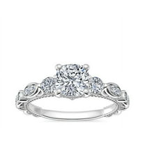 0.80 Ct Excellent Cushion Cut Genuine Diamond Solitaire with Accents Beautiful Ring for Women in Solid 14K White Gold Size 7