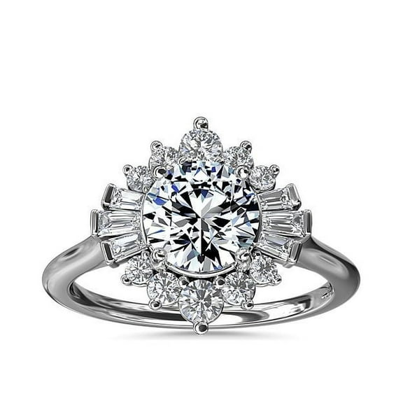 0.80 Ct Excellent Round Cut Genuine Diamond Trendy Halo Engagement Ring for Ladies Solid 14K White Gold Size 7