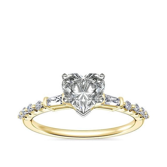 0.80 Ct Heart Cut Natural Diamond Stylish Solitaire with Accents Ring for Anniversary Solid 14K Yellow Gold Size 4