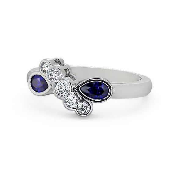 0.80 Ct Pear Cut Natural Blue Sapphire Diamond Shiny Eternity Band for Women 14K White Gold Size 5