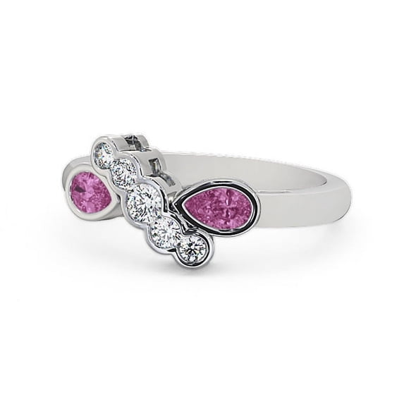 0.80 Ct Pear Cut Natural Pink Sapphire Diamond Engagement Eternity Band for Ladies 14K White Gold Size 5.5