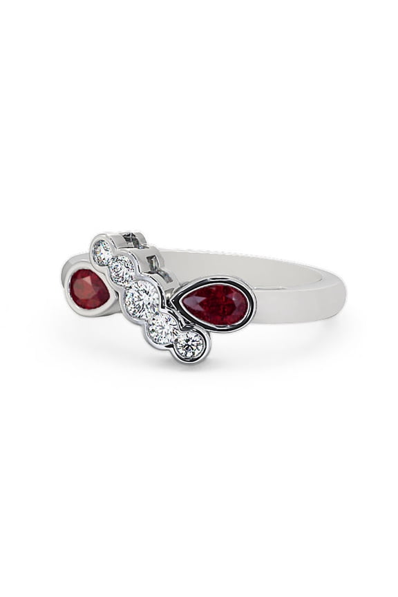 0.80 Ct Pear Cut Red Ruby Genuine Diamond Beautiful Eternity Band for Women 14K White Gold Size 11