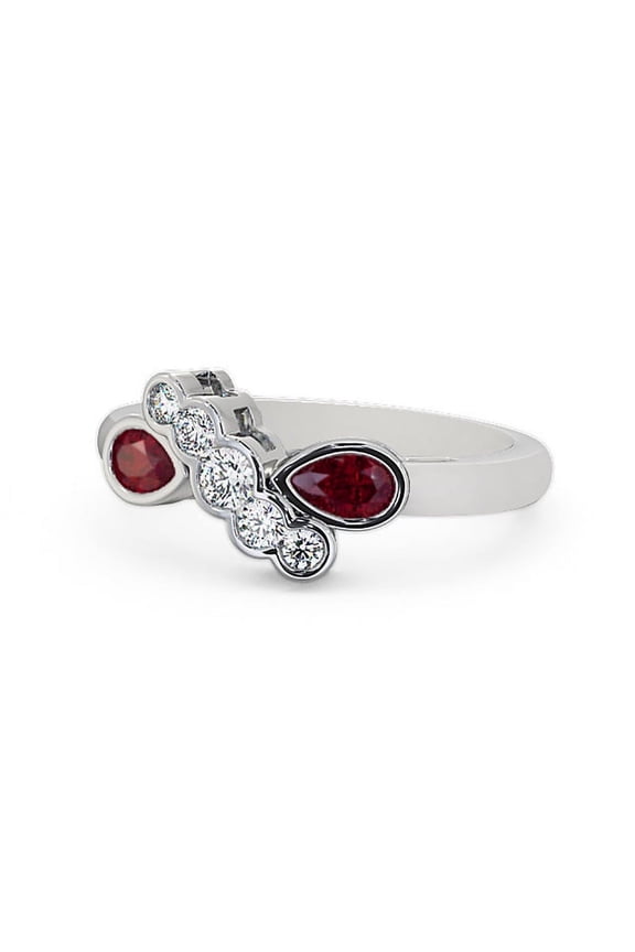 0.80 Ct Pear Cut Red Ruby Genuine Diamond Beautiful Eternity Band for Women 14K White Gold Size 4