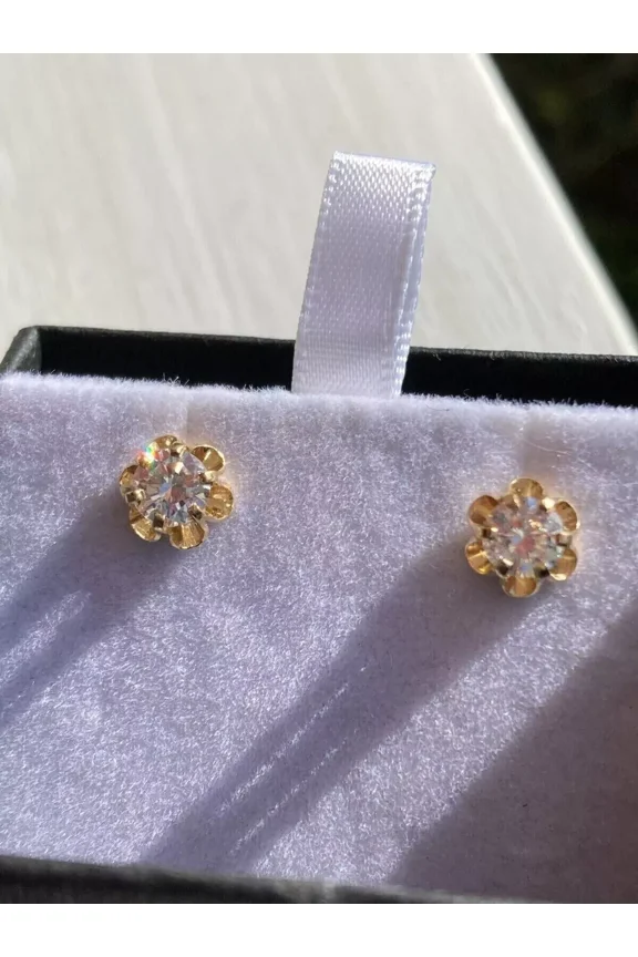0.80 Ct Round Simulated Diamond Buttercup Stud Earrings 14K Yellow Gold Plated