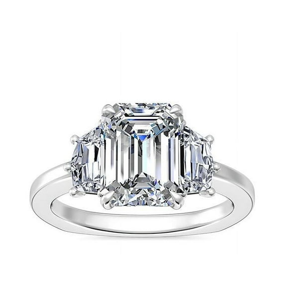 0.80 T.C.W Brilliant Emerald Cut Natural Diamond Wonderful Three Stone Engagement Ring for Women Solid 14K White Gold Size 3