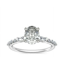 0.80 T.C.W Excellent Oval Cut Natural Diamond Solitaire with Accents Sparkle Wedding Ring for Women in Solid 14K White Gold Size 7