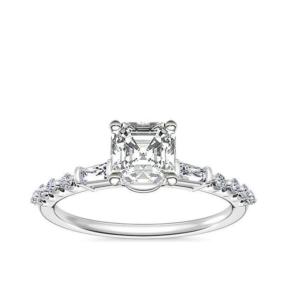 0.80 T.C.W Latest Design Shiny Solitaire with Accents Asscher Cut Real Diamond Ring for Wedding and Engagement Solid 14K White Gold Size 7
