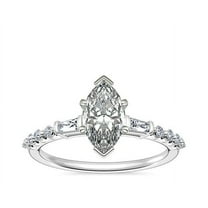 0.80 T.C.W New Design Sparkle Solitaire with Accents Marquise Cut Genuine Diamond Ring for Ladies in Solid 14K White Gold Size 7