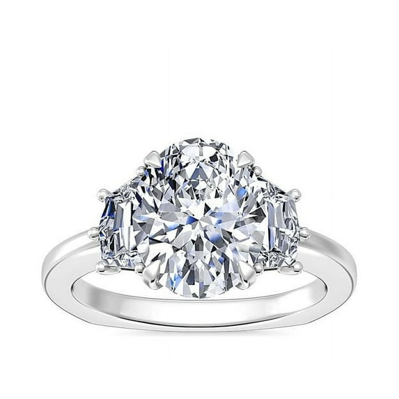 0.80 T.C.W Oval Shape Natural Diamond Latest Design Three Stone Wedding Ring for Ladies Solid 950 Platinum Size 8