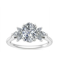 0.80 T.C.W Radiating Oval Cut Genuine Diamond Solitaire Style Engagement Ring for Women Solid 14K White Gold Size 7