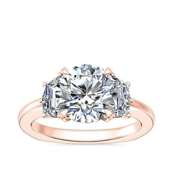 0.80 T.C.W Round Shape Natural Diamond Latest Design Three Stone Wedding Ring for Women Solid 18K Rose Gold Size 8