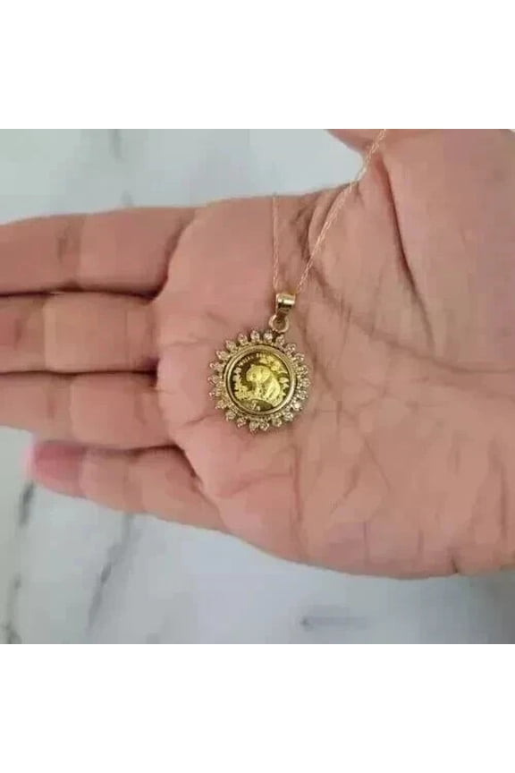 0.80Ct Round Lab Created Diamond Panda Coin Charm Pendant 14K Yellow Gold Plated