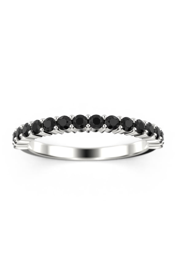 0.80Ct Shared Prong Black Diamond Moissanite 18K White Gold Over Silver Wedding Band