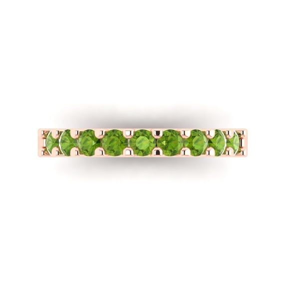 0.81 ct Brilliant Round Cut Natural Peridot 14k Rose Gold Eternity Band SZ 5.75