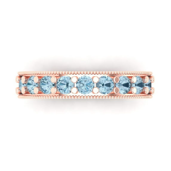 0.81 ctw Wedding Band for Women - 14K Rose Gold Natural Sky Blue Topaz Stackable Eternity Ring