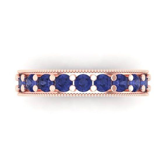 0.81 ctw Wedding Band for Women - 14K Rose Gold Simulated Tanzanite Stackable Eternity Ring