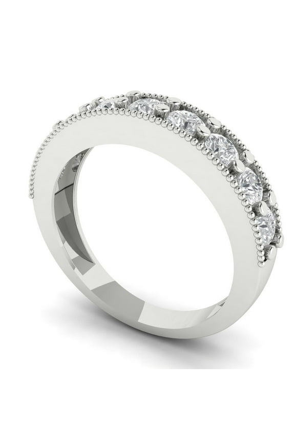 14K White Solid Gold Custom Laser Engraved Women's Solid Gold Ring Statement Band With Round Cut 0.81TCW