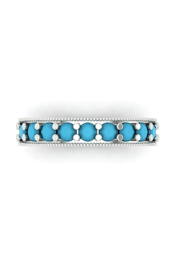 0.81 ctw Wedding Band for Women - 14K White Gold Simulated Turquoise Stackable Eternity Ring