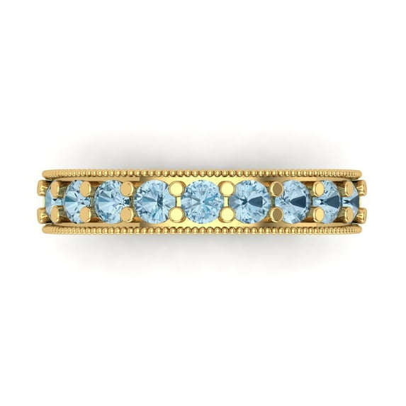 0.81 ctw Wedding Band for Women - 14K Yellow Gold Simulated Blue Sapphire Stackable Eternity Ring