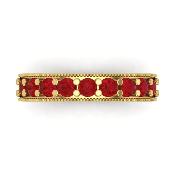 0.81 ctw Wedding Band for Women - 14K Yellow Gold Simulated Ruby Stackable Eternity Ring